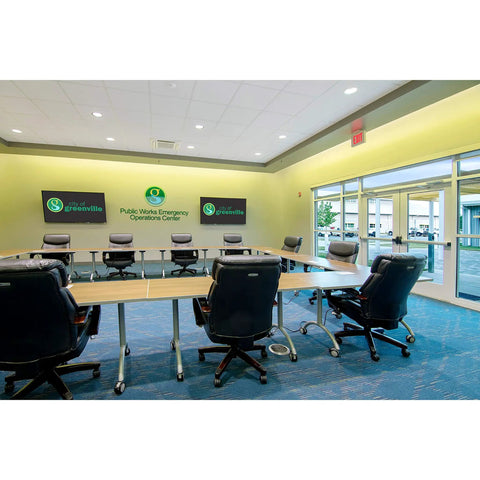 Dual Tech Ultrasonic And PIR Ceiling Motion Sensor With 1000 Sq Ft Coverage White IntelliDAPT installed in modern meeting room
