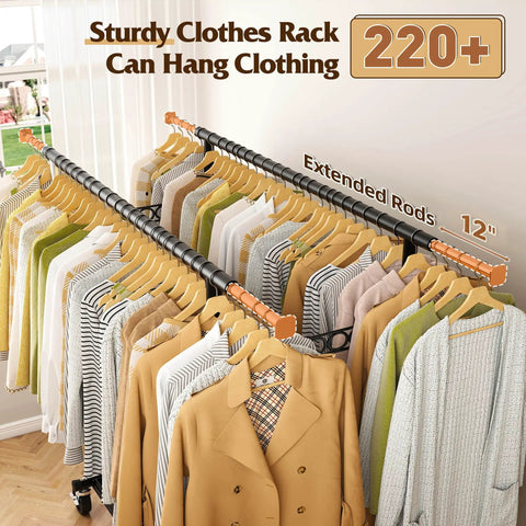 Rock Solid Heavy Duty Clothing Rack Featuring Double Hanging Rods And Commercial Grade Stainless Construction Built Tough For Master Bedroom Or Boutique Display Rooms