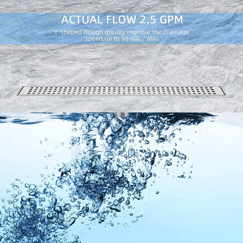 Linear Shower Drain 24 Inch Brushed Nickel Stainless Steel For Bathrooms Rectangular Shower Floor Drain With Removable Grate