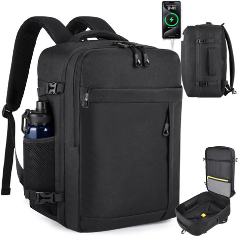 Under Seat Travel Backpack For Men And Women Airline Approved Personal Item Fits 15.6 Inch Laptop 30L Carry On Bag TSA Friendly Black