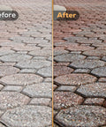 Before and after view of paver surface treated with Pro Grade Wet Look Concrete And Paver Sealer 5 Gallon Water Based Acrylic Coating.