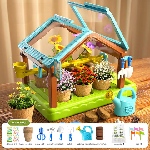 Kids Plant Growing Kit With Greenhouse And Grow Light Drip Irrigation System For Indoor Garden STEM Education Toy For Kids