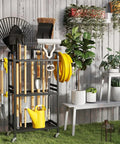 Heavy Duty Garden Tool Organizer With Lockable Wheels Workhorse Metal Garage Storage Rack 35 Tool Slots And Side Hooks