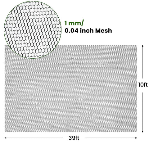 Diagram showing dimensions of 1mm mesh, 39 Ft Mosquito Netting For Patio And Backyard Garden, Lightweight Polyester Mesh Bug Barrier, 39x10 ft