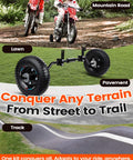 Universal Dirt Bike Training Wheels Kit For 49cc And 50cc Kids Dirt Bikes Built Tough Kid Friendly Adjustable Heavy Duty Durable Support showcased on various terrains.