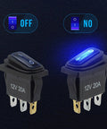 12V Waterproof Rocker Switch Five Pack with Three 20 CM Detachable Wires SPST Three Pin On Off Toggle Square Design Blue LED