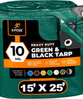 Heavy Duty Poly Tarp 15 Foot By 25 Foot 10 Mil Waterproof Cover With UV Blocking Laminated Coating Grommets Reversible Green And Black