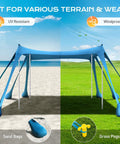 Beach Canopy Sun Shelter 10x10ft With UPF50 UV Protection Windproof Durable Shade Tent With 8 Sandbags Ground Pegs and Poles