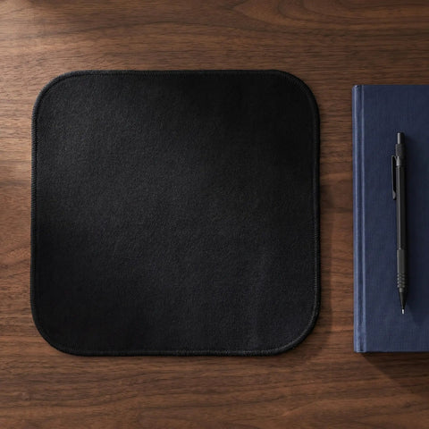 2 Pack Tough Fireproof Mat With High Heat Resistant Carbon Felt Blanket on wooden surface with pen and notebook.