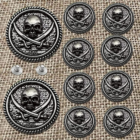 Badass 30Mm Skull Screw Back Buttons For Leather Crafting Premium Coin Style Alloy Snap Fasteners With Corrosion Resistant Finish display.