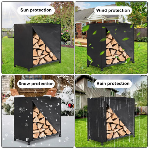 4ft Firewood Rack Cover Waterproof 420D Oxford Outdoor Storage With Zipper Drawstring And Windproof Straps All Weather Log Holder Cover For Dry Dust Free Wood And Rack Ready To Go