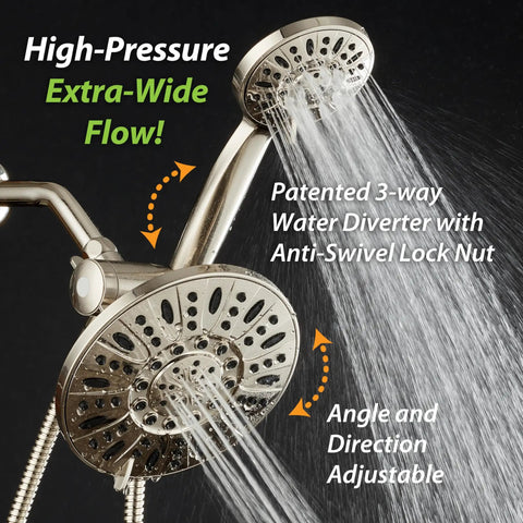 Premium 7 Inch High Pressure Three Way Rainfall Shower Head Set With Stainless Steel Hose And Handheld Six Setting Spa Shower Separate