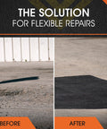 Before and after comparison using FloMix Rapid Asphalt Repair Kit For Driveways And Floors Quick Drying Spall Filler Crack Sealer