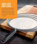 Four Piece Stainless Steel Splatter Guard Set With Fine Mesh Keeps Grease From Splashing All Over Your Stove on cutting board