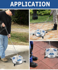 Scenes showing 16.5 Inch Pressure Washer Surface Cleaner With Four Wheels 1/4 Inch Quick Connect Stainless Steel Attachment in use