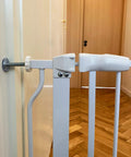 Close-up of installed Walk Through Baby Gate For Doorways And Stairs With Auto Close And Hold Open Features, Fits 43.3 To 48 Inch Openings