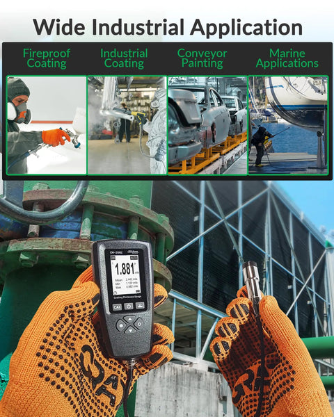 Rugged Coating Thickness Meter for Steel and Aluminum Structures, 0-3000µm Range, 0.001 Mil Resolution, External Probe, Fe/NFe Auto Detection, USB Data Export, Built for Inspectors, Contractors, and QC Pros On the Jobsite.