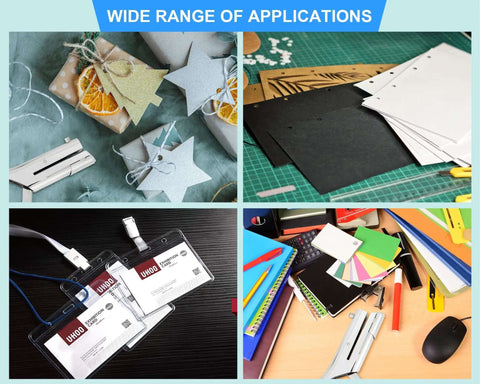 Heavy Duty One Quarter Inch Single Hole Punch For Crafts And Office Use Puncher with various materials like paper, cards, and foil.