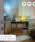 Living room with 60W Equivalent A19 Smart LED Bulbs With RGB Color Changing, Tunable White, mood lighting, controlled by voice or app