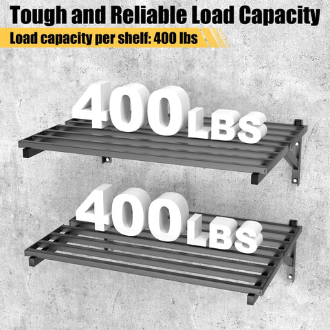 Heavy Duty Garage Wall Shelves 2 Pack Wall Mounted Storage Shelves Black Holds Up To 800 Lbs And Made From Rust Resistant Steel