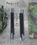 Camouflage Solo Camping Tent for Hiking Lightweight One Person Tent with Easy Setup poles, pegs, and carry bag shown
