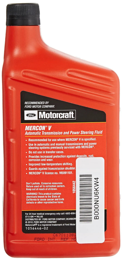 Ford MERCON V Automatic Transmission And Power Steering Fluid 1 Quart Premium Quality Fluid bottle front label