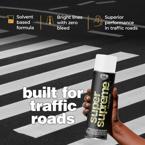 Traffic Marking Spray Paint 18oz 12-Pack White Quick-Dry Formula For Roads Parking Lots Sidewalks And Factory Floors can in hand