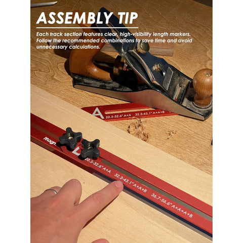 Heavy Duty Stair Tread Template Tool With Rock Solid Clamping Gauge showing length markers for precise measurements.
