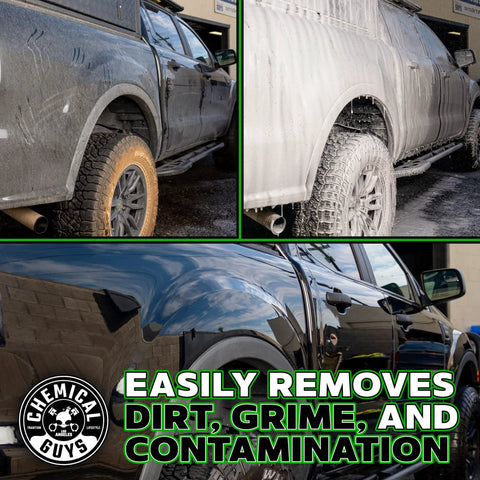 Honeydew Snow Foam Car Wash Soap For Foam Cannons And Guns Thick Clinging Suds That Lift Dirt For A Scratch Free Shine 64 Oz Ready To Roll With Foam Cannon Or Garden Hose Gun on truck with foam wash before and after