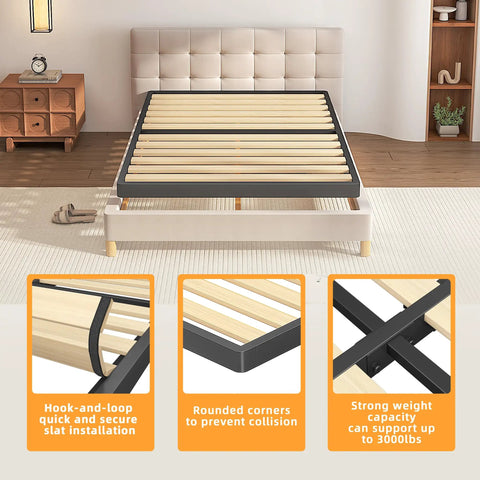 Twin Size Sag Proof Box Spring With Smooth Wooden Slats And Soft Rounded Corners showing slats and strong steel braces.