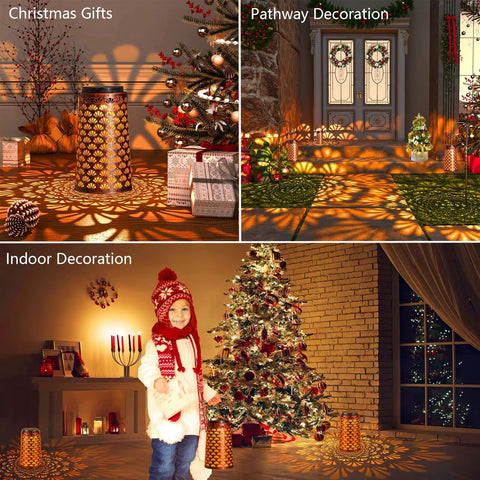 Lit Solar Lanterns Outdoor 2 Pack Waterproof Hanging Yard Decor Lights For Patio Balcony Lawn Garden Tree Pathway With Warm White And Cool White Modes Solar Powered Weather Resistant For Porch illuminating festive scenes indoors and outdoors.