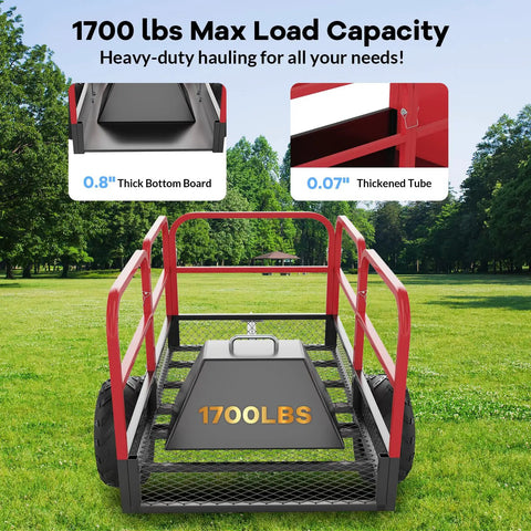 Heavy Duty ATV Utility Dump Trailer With 1700 Pound Capacity And 17 Cubic Feet, Steel Cart with reinforced bottom and tubes