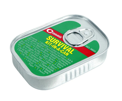 Grab-And-Go Survival Kit In A Can 38 Essential Camping And Hiking Tools For Emergencies, Compact Pocket Size with tab lid