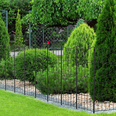 Decorative Garden Fence Panel Set 10 Pack 37.5 Inch High By 10 Feet Long Arc Rustproof Metal Wire Border installed in yard
