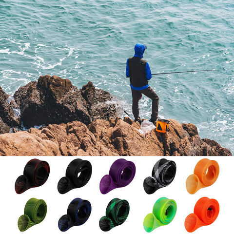 Colorful Ten Piece Rod Sock Fishing Rod Sleeve Set With Protective Covers For Flat End Or Pointed End Spinning Or Casting Rods Suitable For Sea Or Freshwater Fishing, 10 PET mesh sleeves