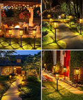 8 Pack Solar Pathway Lights Outdoor 2X Bigger Bright Waterproof Garden Lights illuminating various outdoor settings at night
