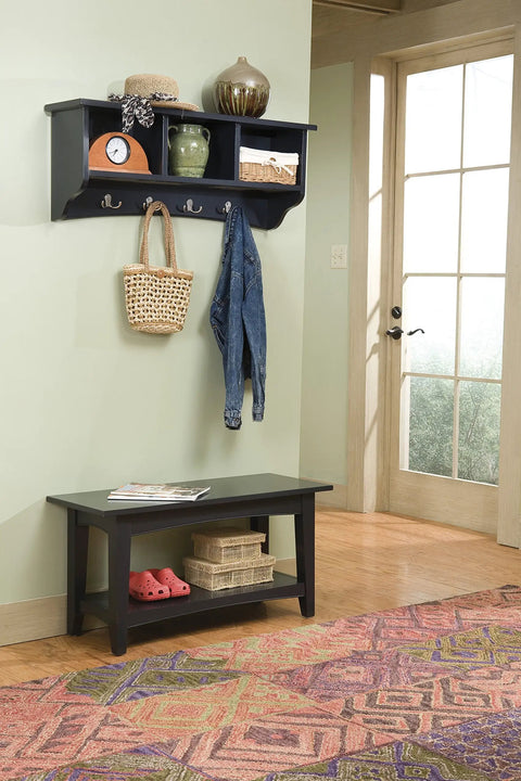 Shaker Cottage Wall Mounted Entryway Bench With Storage Shelf And Eight Coat Hooks In Sand Finish Heavy Duty Organizer Rack For Mudroom Shoes Total Game Changer Zero Hassle Mount