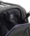 USB port and interior pocket of Underseat Spinner Tote With USB Port For Easy Travel 16 Inch Carry On Luggage In Vintage Grey