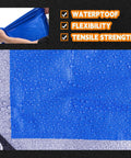 8x10 Foot 5.5 Mil Waterproof Poly Tarp With Metal Grommets And Reinforced Edges shown with water droplets display