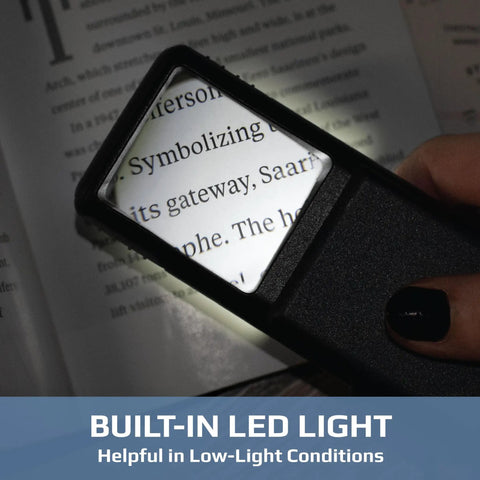 MiniBrite 5X LED Lighted Slide Out Aspheric Magnifier With Protective Sleeve Ultra Portable Pocket Sized Reading Aid For Fine Print On The Go Illuminated Lens For Close Up Details In Gray PO 55