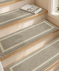 Soft Stair Treads 15 Pack Non Slip Carpet Mats 28x9 Inches For Indoor Wooden Stair Runners Kid And Pup Friendly Rugs 100 Percent Polyester With TPE Backing Beige on wooden stairs