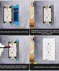 Half Inch Single Gang Outlet Box Extender Kit, Gray Receptacle Extender For Electrical Boxes And Switches, Easy Install Pack Of 4 With 8 Screws shown in installation steps.