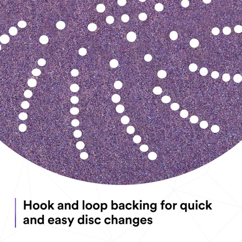 Close-up of Sanding Disc 732U 120 grit with hook-and-loop backing and dust extraction holes, purple color.