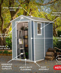 4x6 Resin Outdoor Storage Shed Kit Built Tough For Patio Furniture Garden Tools Bikes Beach Chairs And Lawn Mowers Gray And White Weather Resistant Easy Assembly With Durable Resin Construction.