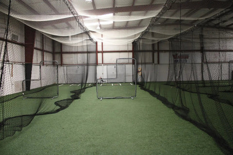 Indoor training facility with Heavy Duty HDPE Batting Cage Net for Baseball and Softball Training Gauge 42 Twine Netting