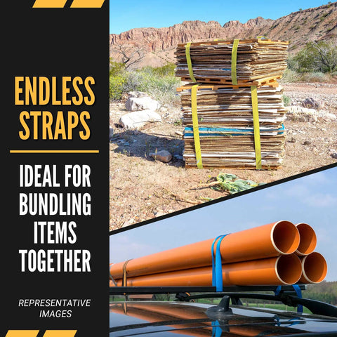 Endless Ratchet Straps 4 Pack, 2 Inch By 20 Foot Hookless Tie Down Straps, securing cargo bundles outdoors