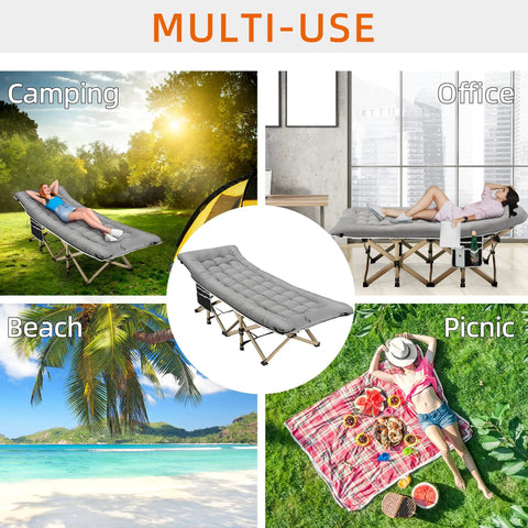 Portable Camping Cot With Thick Mattress, Extra Wide Design for camping, naps in office, beach, and picnic settings