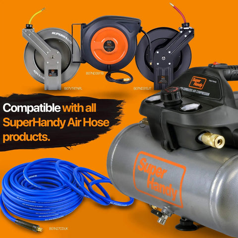 Go-To Portable Air Compressor 2 Gallon 135 PSI Battery Powered Ultra Quiet 60dB And Lightweight with SuperHandy hoses and reels