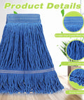 Heavy Duty Cotton String Wet Mop Heads Bulk Pack Dope Blue Replacement Sweeper Refills For Commercial And Home Floors Killer Absorption Cleaning Pads.