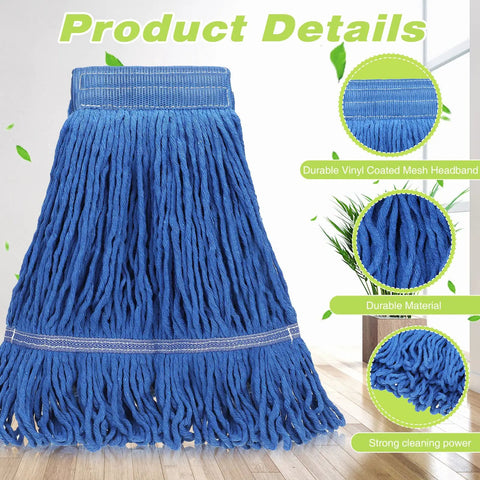 Heavy Duty Cotton String Wet Mop Heads Bulk Pack Dope Blue Replacement Sweeper Refills For Commercial And Home Floors Killer Absorption Cleaning Pads.
